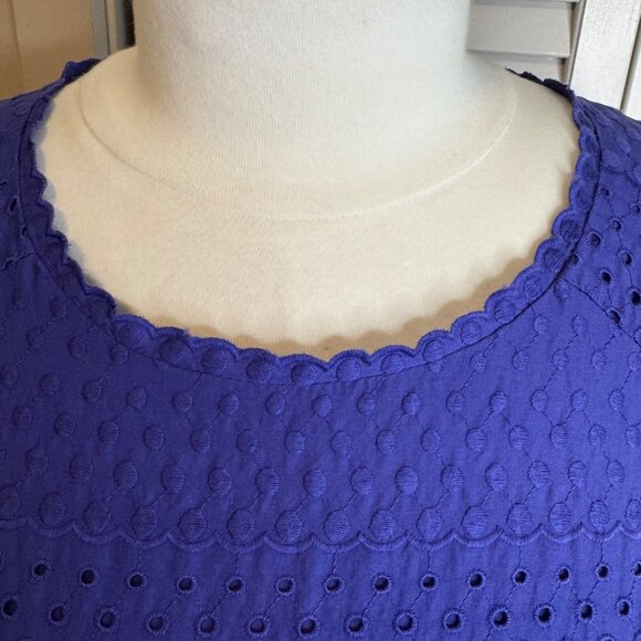 ROZ & ALI SIZE 12 PURPLE EYELET CAP SLEEVE KNEE LENGTH 100% COTTON SHEATHE DRESS - Picture 5 of 9